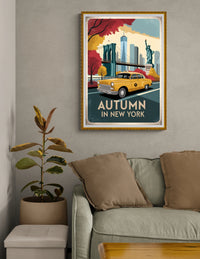 Affiche Taxi jaune à New York automne