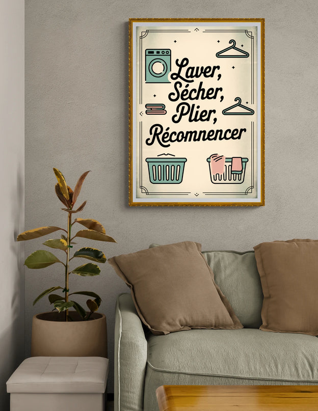 affiche règles de la buanderie vintage