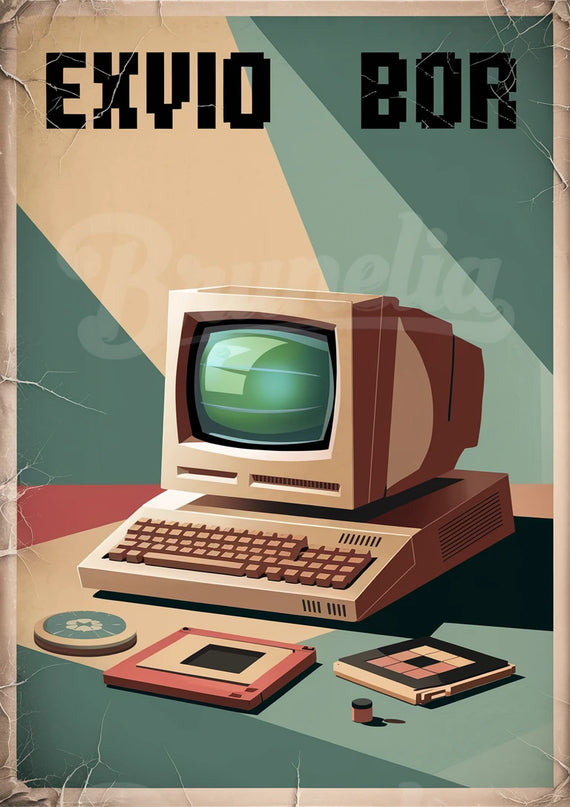 Affiche vintage borne informatique rétro