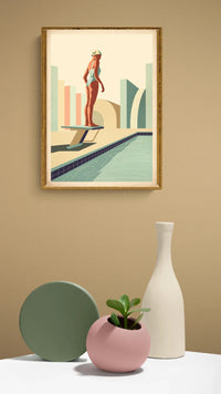 Affiche piscine plongeoir années 1930 style Art déco