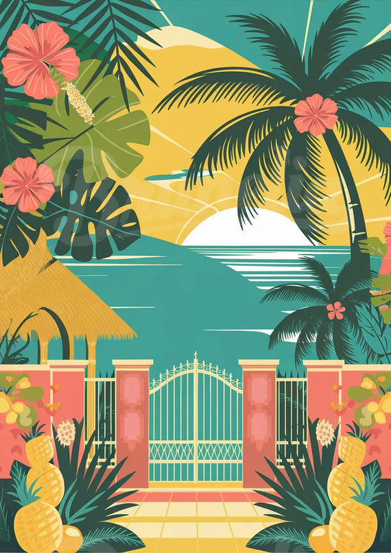 Affiche vintage ambiance tropicale colorée