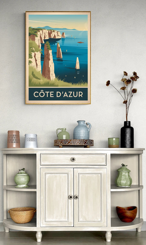 Affiche vintage falaises et mer azur