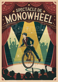Affiche monocycle acrobate spectacle cirque rétro