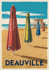 Affiche Deauville parasols colorés plage normande