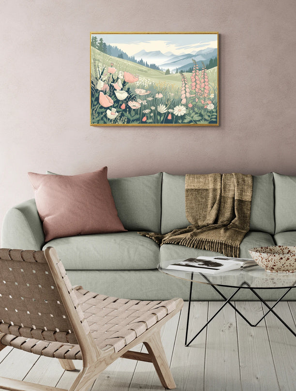 Affiche vintage prairies alpines fleuries
