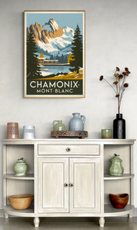 Affiche Chamonix Mont-Blanc lac alpin Art Déco