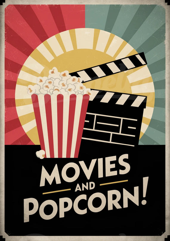 Affiche cinéma et pop-corn rétro