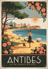 Affiche Antibes Riviera femme plage roses corail
