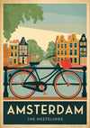 Affiche Amsterdam vélo pont maisons néerlandaises