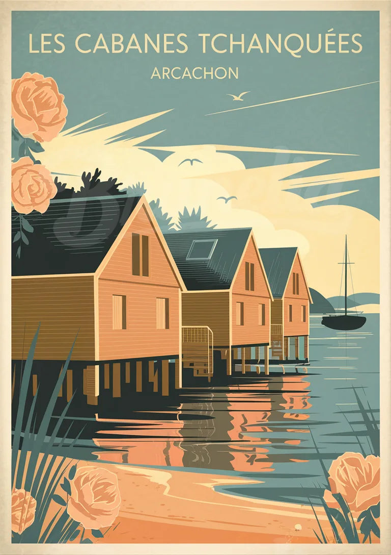Affiche Cabanes tchanquées pilotis Arcachon