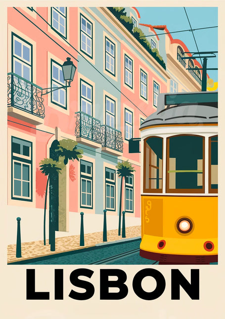 Affiche façades colorées vintage Lisbonne