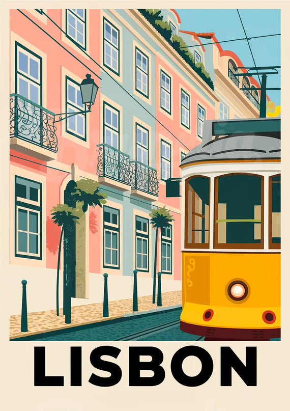 Affiche façades colorées vintage Lisbonne