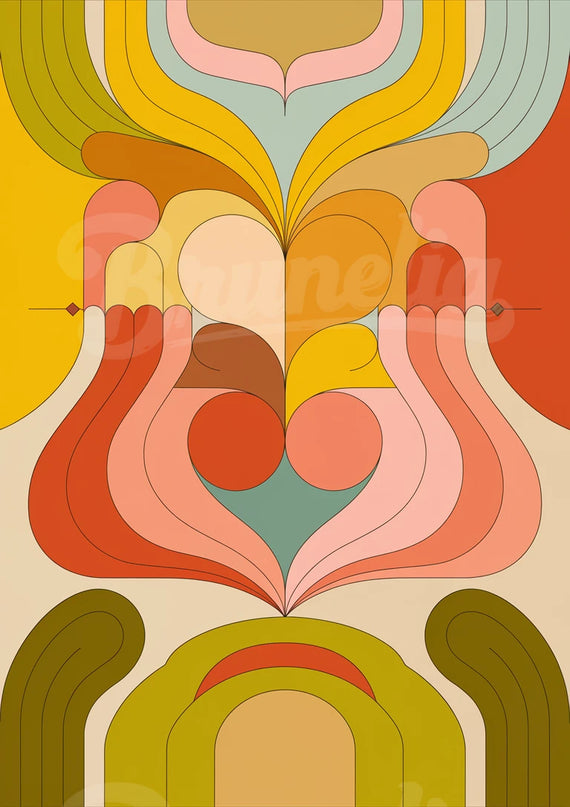 Affiche vintage formes abstraites et palette vive