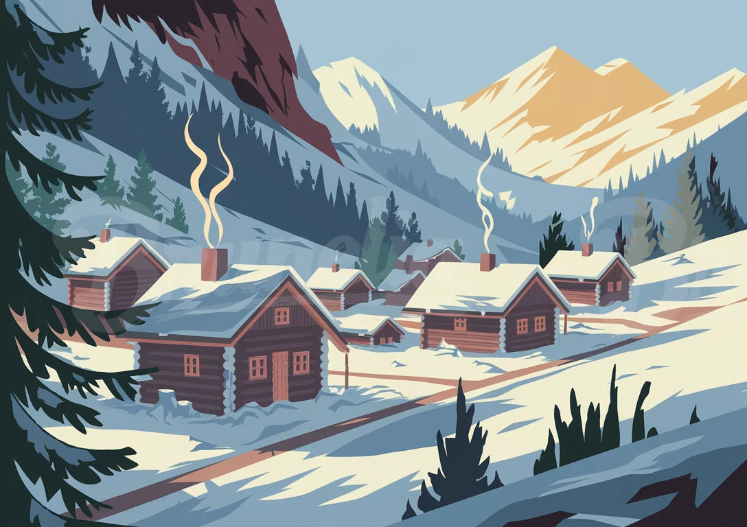 affiche village montagnard vintage