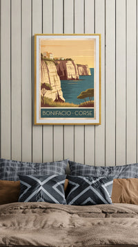 Affiche Bonifacio falaises calcaires Corse vintage