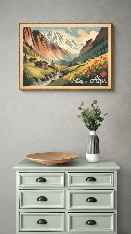 affiche vallée montagneuse rétro
