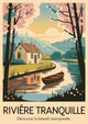 Affiche Rivière Tranquille Cottage et Barque
