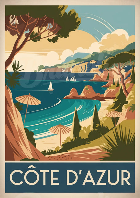 Affiche vintage mer Méditerranée Côte d’Azur