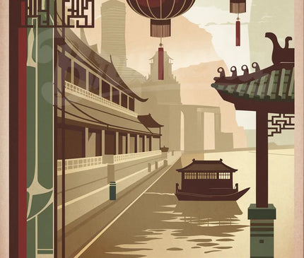 Affiche quartier ancien Shanghai vintage