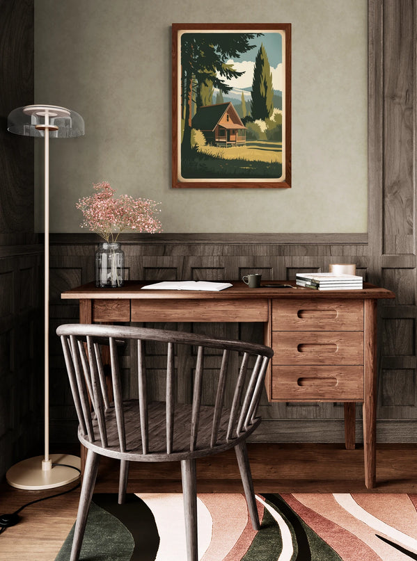 Affiche vintage cabane en forêt 1