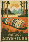 Affiche Vintage Adventure sac de couchage et forêt