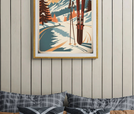 Affiche piste de ski rétro