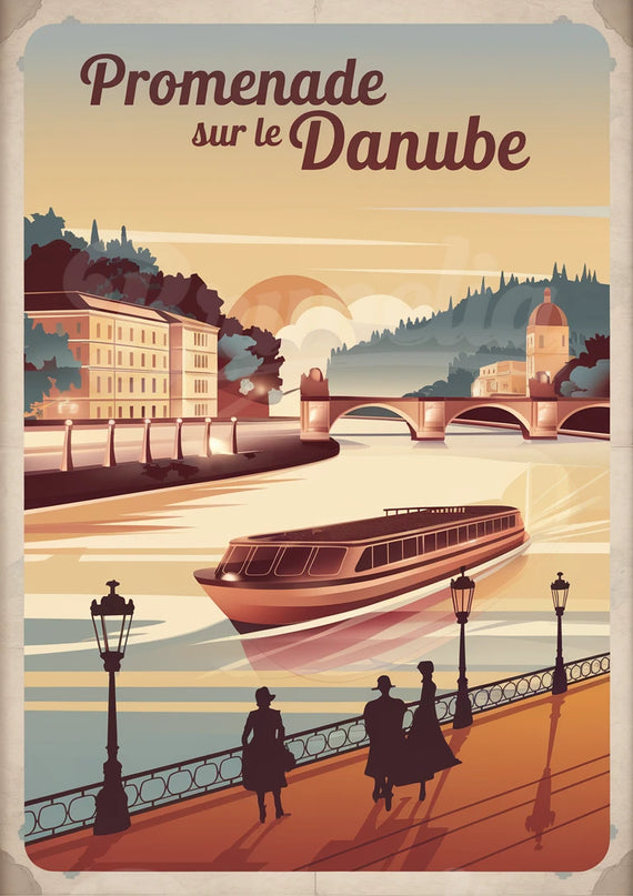 Affiche promenade Danube vintage