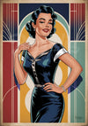 Affiche femme élégante style Art déco années 1950