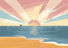 Affiche Coucher de soleil Vintage avec rayons lumineux géométriques