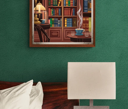Affiche ambiance bibliothèque rétro
