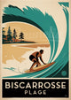 Affiche Biscarrosse Plage surfeur vague Art Déco
