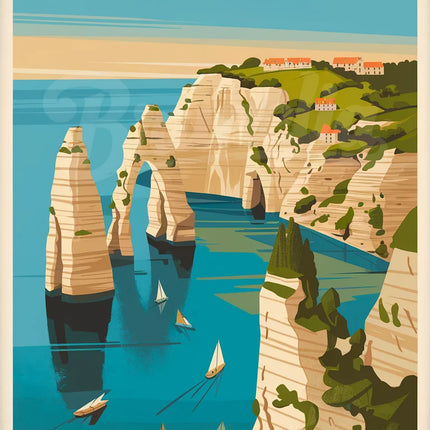 Affiche falaises Étretat rétro