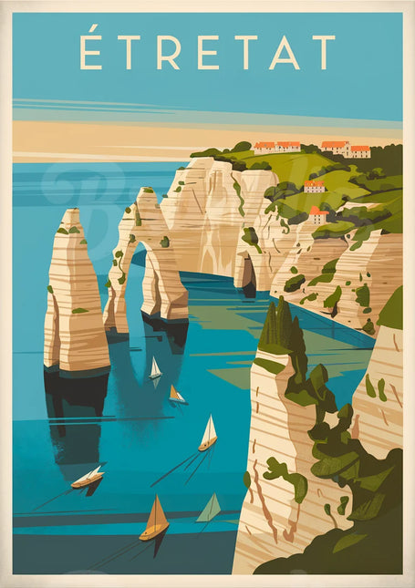 Affiche falaises Étretat rétro