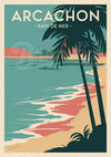 Affiche Plage palmier coucher de soleil Arcachon