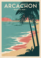 Affiche Plage palmier coucher de soleil Arcachon