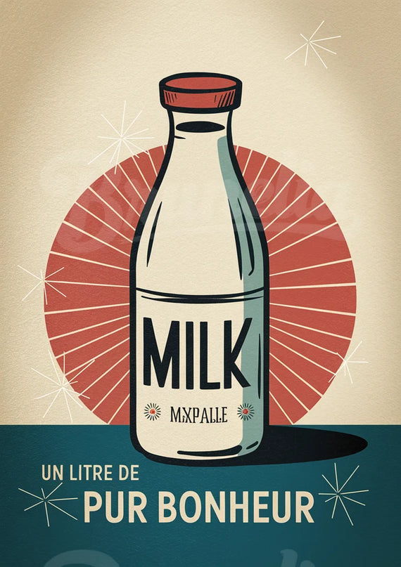 Affiche bouteille lait rétro 1