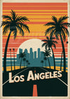 Affiche Los Angeles route palmiers coucher de soleil