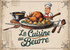 Affiche La Cuisine au Beurre avec chef et poulet rôti vintage