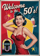 Affiche années 1950 femme glamour et jukebox rétro