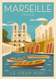 Affiche illustrée – Scène Méditerranéenne au Vieux-Port