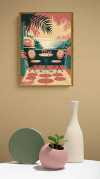Affiche terrasse tropicale Art Déco rétro