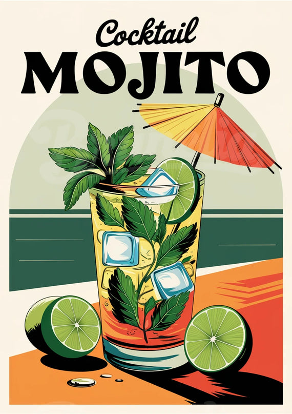 Affiche vintage cocktail avec menthe fraîche