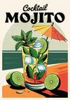 Affiche Mojito rétro années 50 avec parasol et citron frais