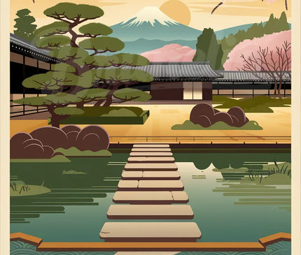Affiche jardins zen Tokyo vintage