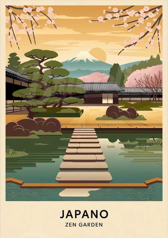 Affiche jardins zen Tokyo vintage