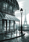 Affiche terrasse parisienne art déco gris