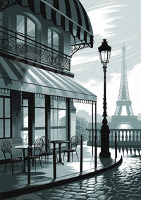 Affiche terrasse parisienne art déco gris