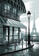 Affiche terrasse parisienne art déco gris