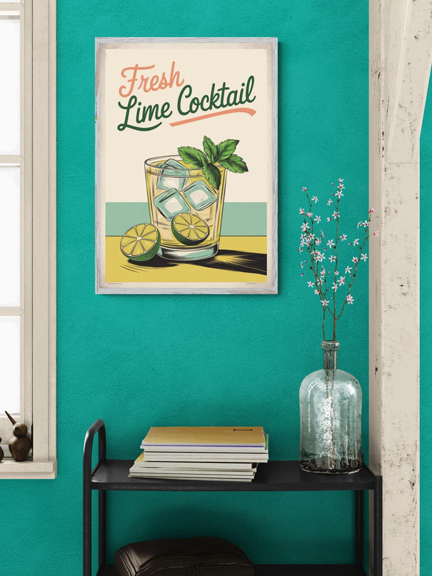 Affiche vintage citron vert et cocktail frais