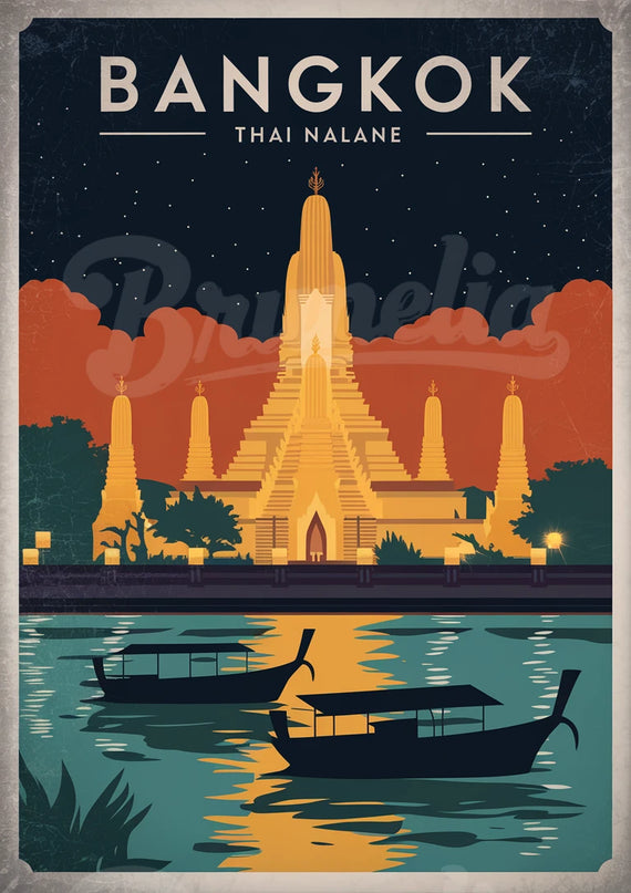 Affiche ambiance nocturne Bangkok vintage